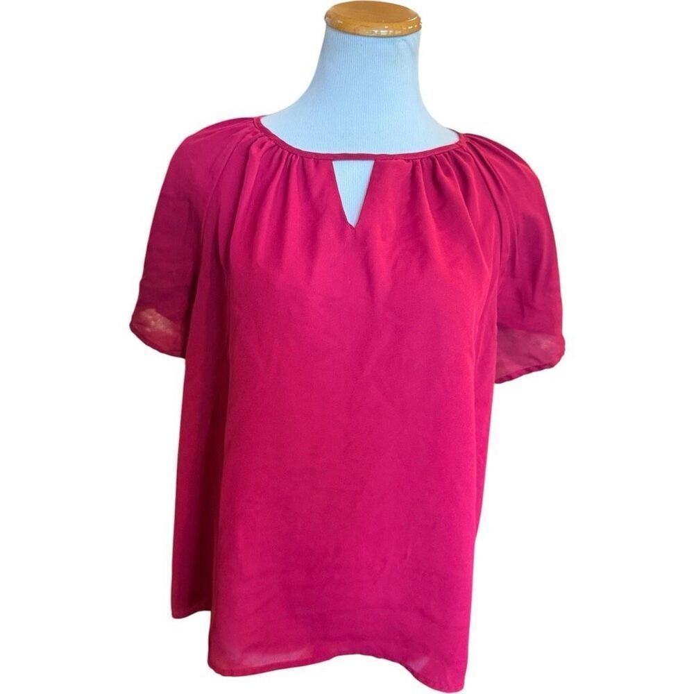 Womens Shein Curve Plus Solid Cranberry Split Neck Top Blouse - Sz 1X